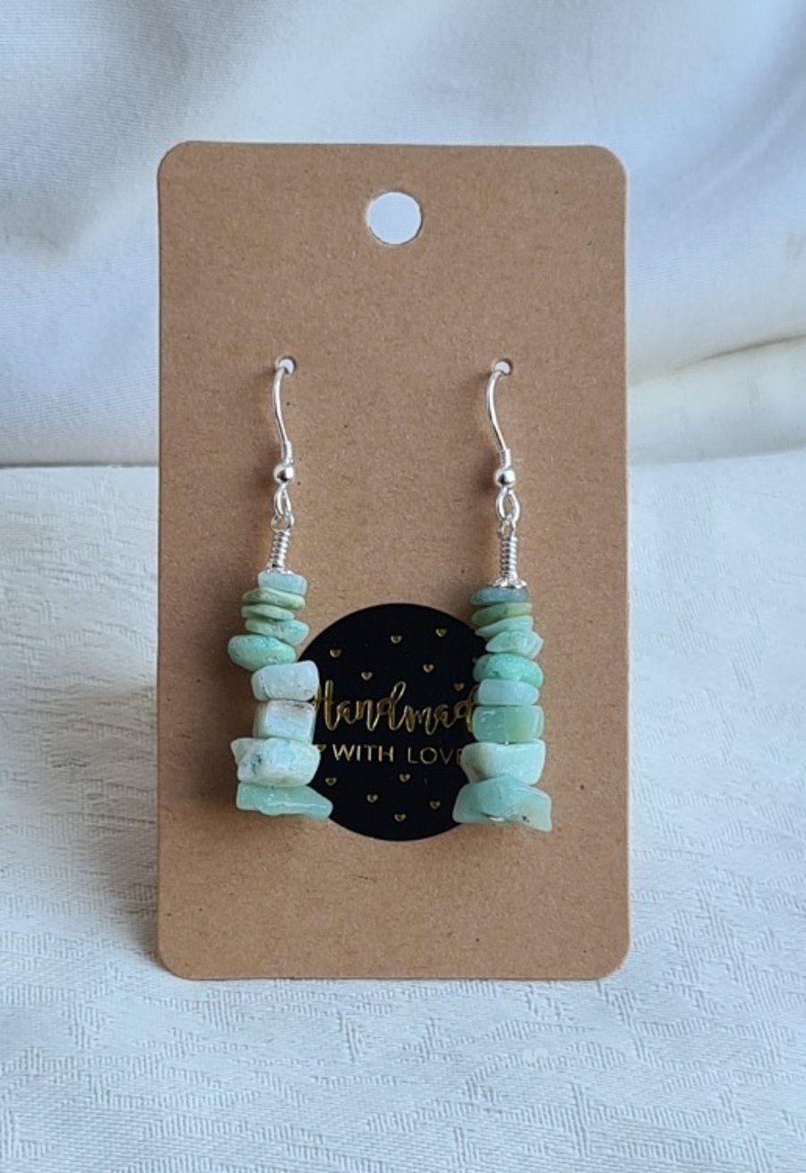 Gorgeous Turquoise Amazonite Chip Bead Earrings - Sterling Silver - 5cm length 