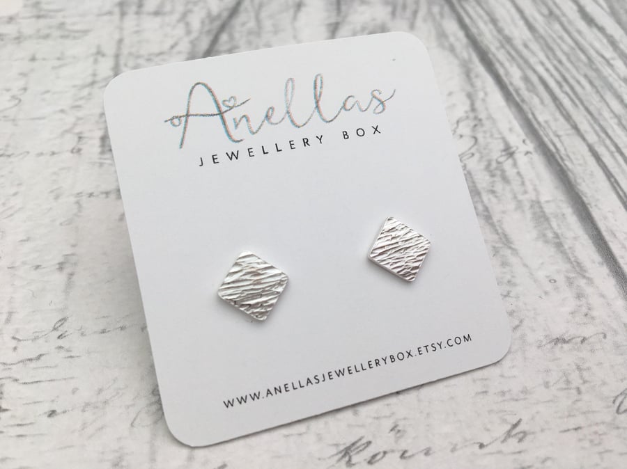Diamond Shape Earrings, Diamond Shape Studs, Small Earrings, Silver Earrings