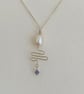 Freshwater pearl and tanzanite pendant with sterling silver wire zigzag - Image 2