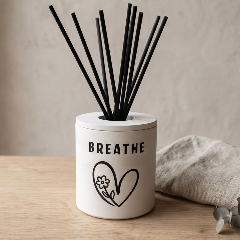 Personalised Reed Diffuser Holder, Handmade Bottle Cover, Black Heart Design