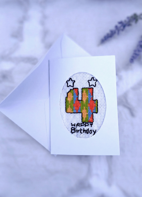 Embroidered Birthday Card for 4-Year-Old – Colourful Handmade Gift