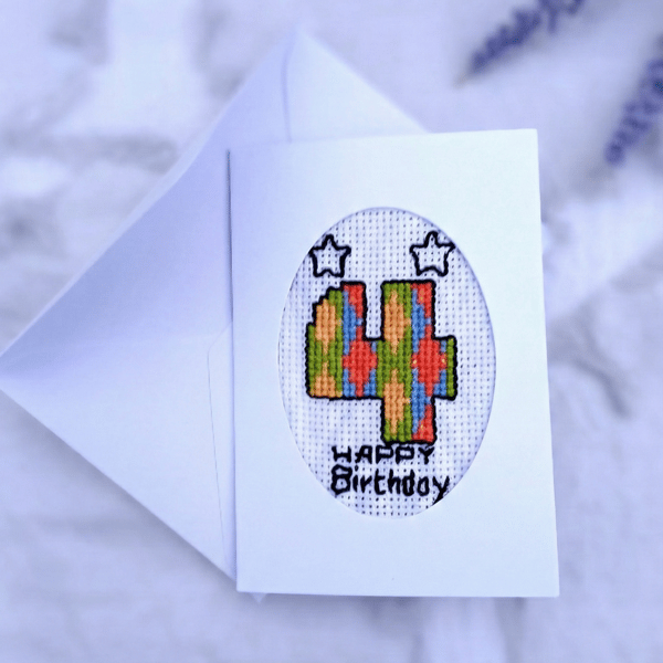 Embroidered Birthday Card for 4-Year-Old – Colourful Handmade Gift
