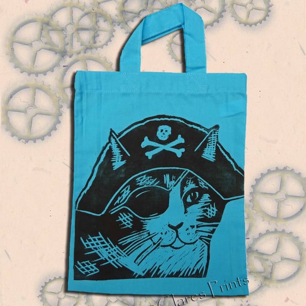 Pirate Cat Tote Hand Printed Mini Tote Shopping Bag