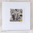 HAND EMBROIDERED GREETING CARD VINTAGE FABRIC DAISIES