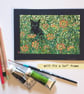 Black Cat Among the Cosmos, original cat art, animal wall art, drawing - Image 2