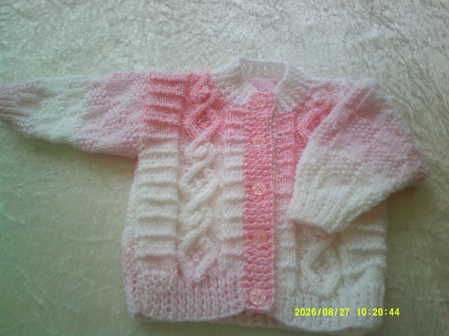 Pink and White random Round Neck 18 inch Cardigan