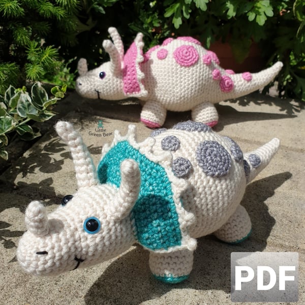 Terry the Triceratops Crochet Pattern, Triceratops Amigurumi Pattern, Dinosaur 