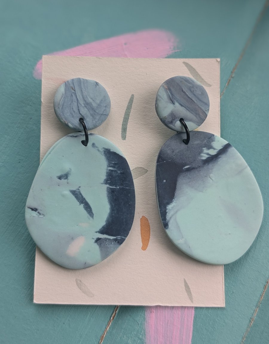 Bold and Beautiful Marbled Blue Statement Earrings