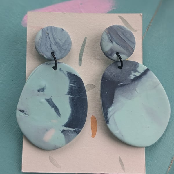 Bold and Beautiful Marbled Blue Statement Earrings