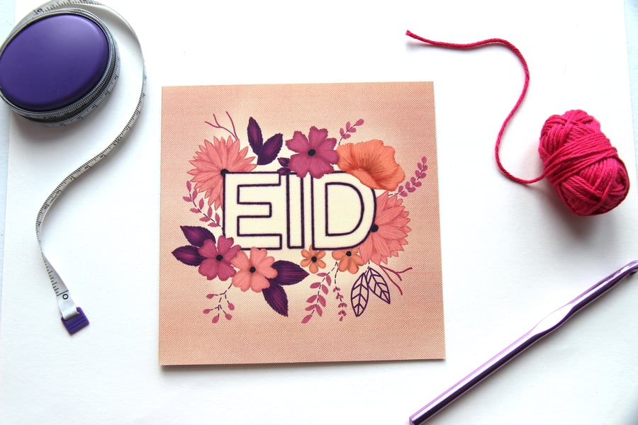 Eid Card - Embroidered Flowers Design