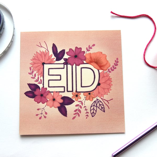 Eid Card - Embroidered Flowers Design