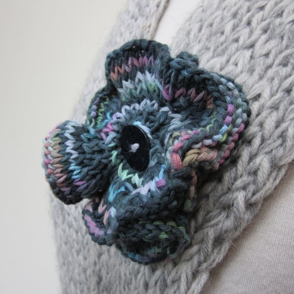 Ocean Blue Knitted Flower Corsage