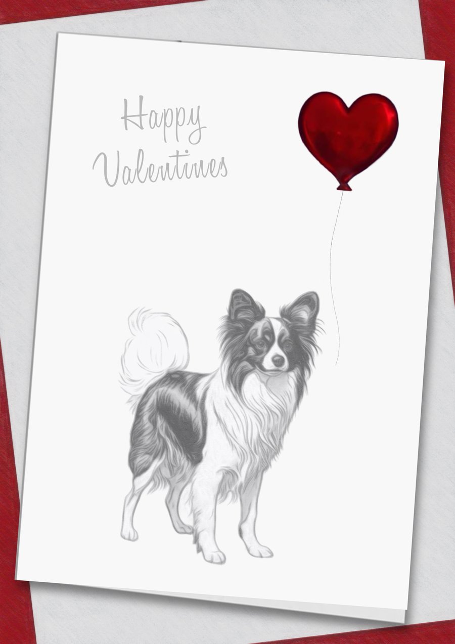 Love Heart Dogs Papillon Valentines Card