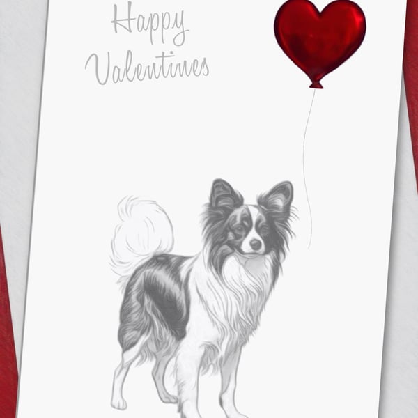 Love Heart Dogs Papillon Valentines Card