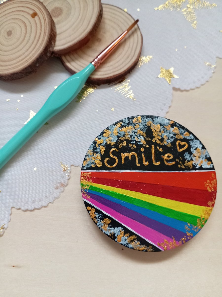 Rainbow smile wooden pocket mirror 