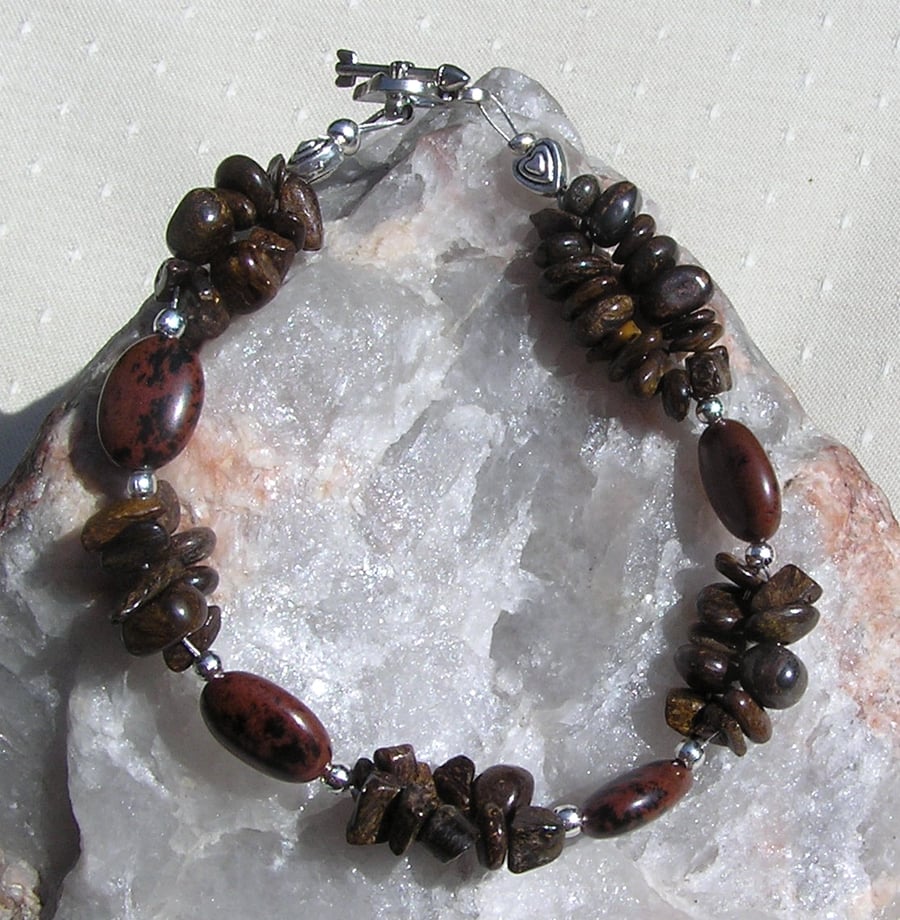 Mahogany Obsidian & Bronzite Crystal Gemstone Bracelet "Caramel"