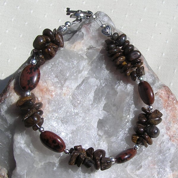 Mahogany Obsidian & Bronzite Crystal Gemstone Bracelet "Caramel"