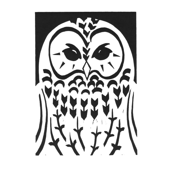 Tawny Owl black-white linocut (edition of 30)