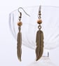 Bronze feather earrings with picture jasper - long dangle gemstone earrings - Image 5