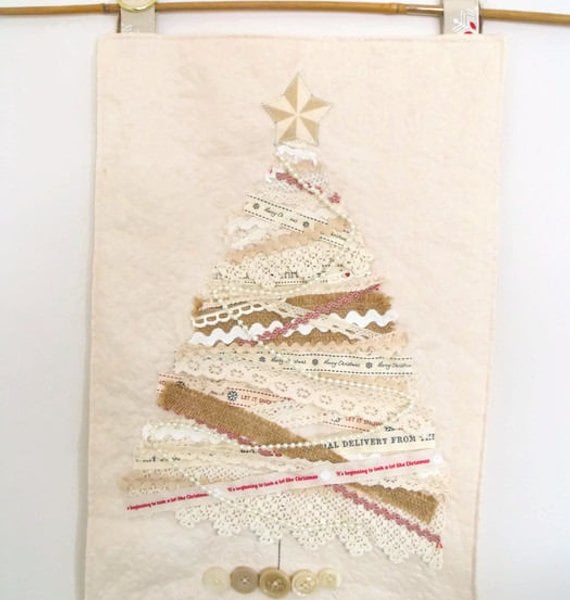 cottage chic lace and ribbon christmas tree and... - Folksy