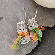 Snowmen earrings handcut from sixpences with sterling silver ear hooks