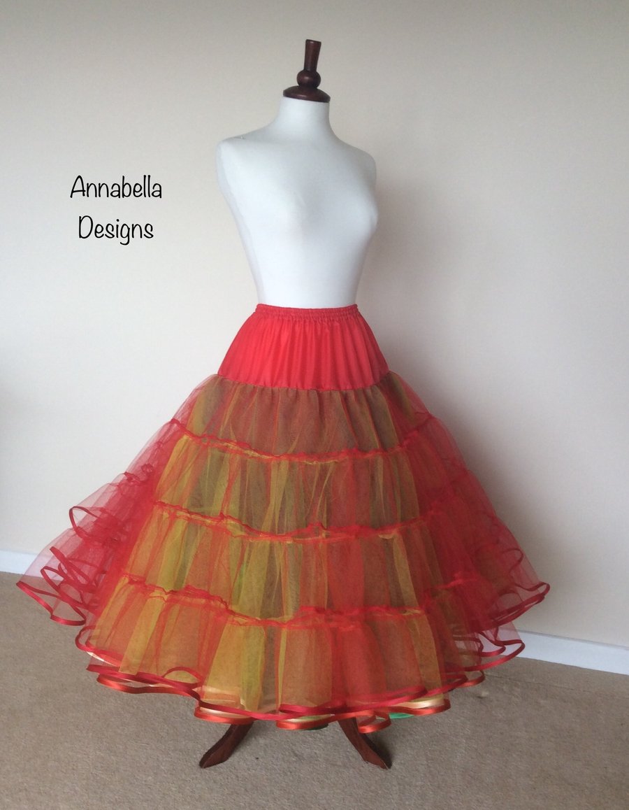 6 layer multi coloured stiff net petticoat satin bound choice of custom colours