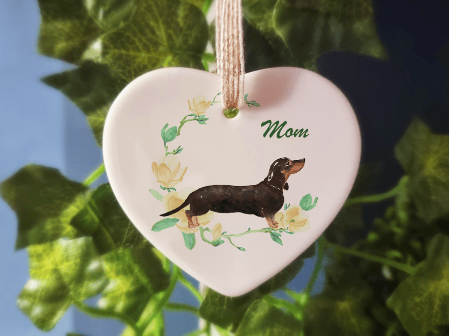 Ceramic Ornament - Black & Tan Dachshund Dog - Personalised
