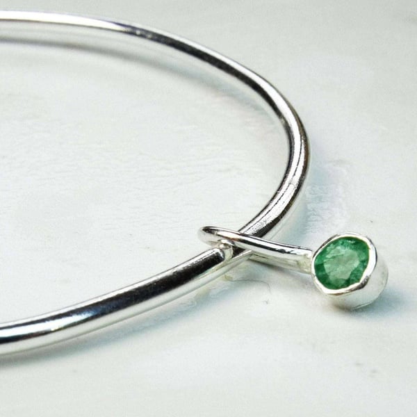 Emerald bangle - May birthstone - eco silver bracelet - gemstone bracelet - emer