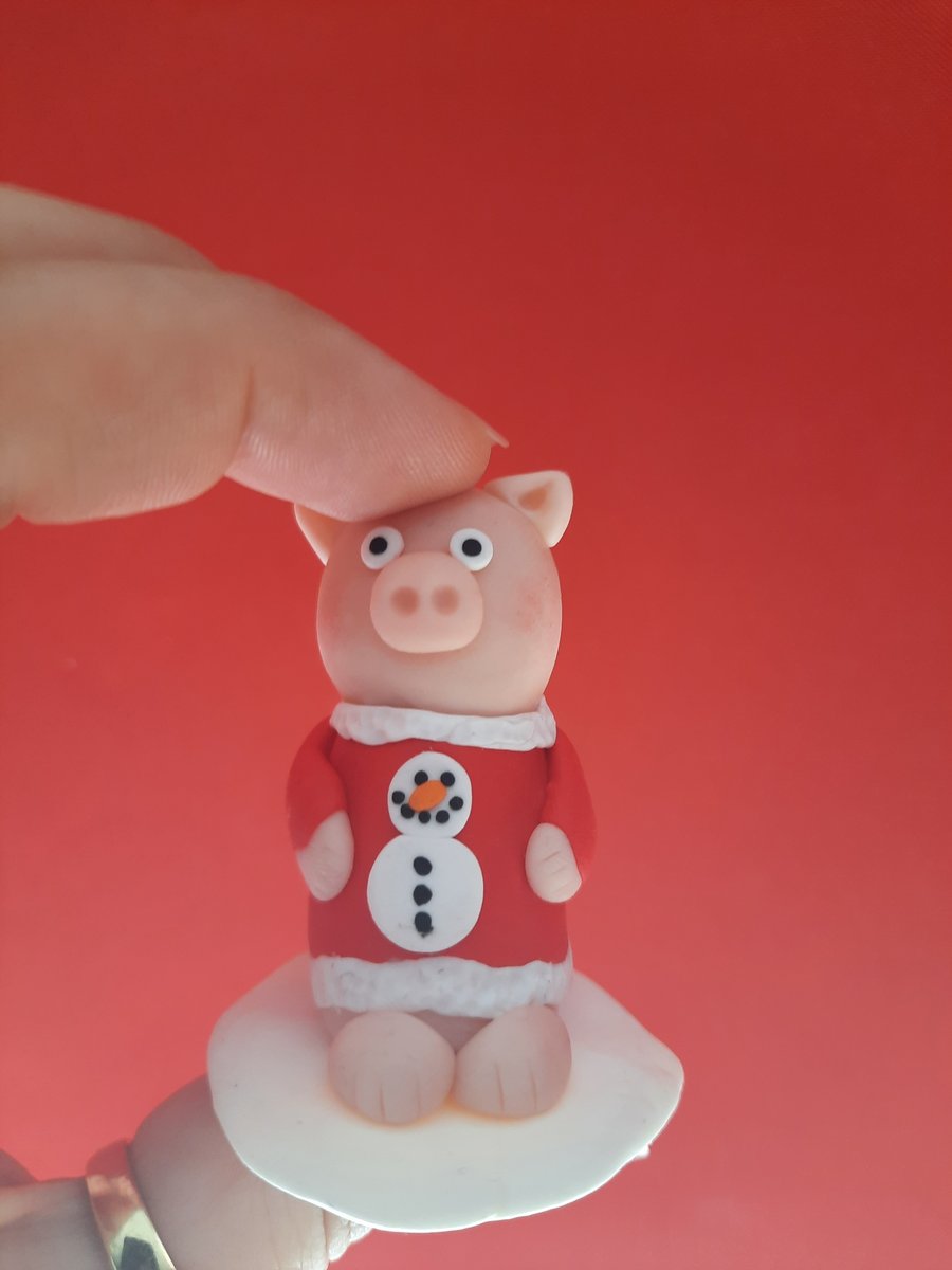 Limited Edition Collectible Polymer Clay Christmas Pig