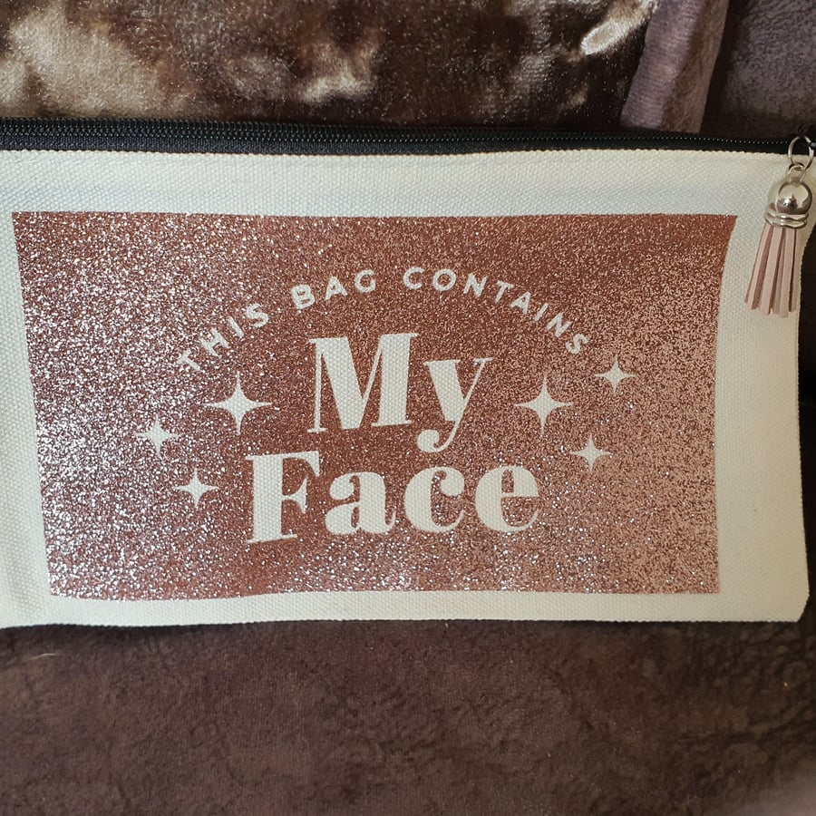 Funny Makeup bag with glitter print and tassel