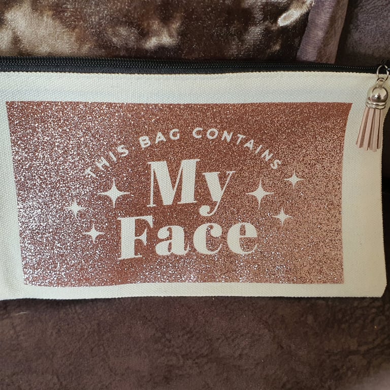 Funny Makeup bag with glitter print and tassel