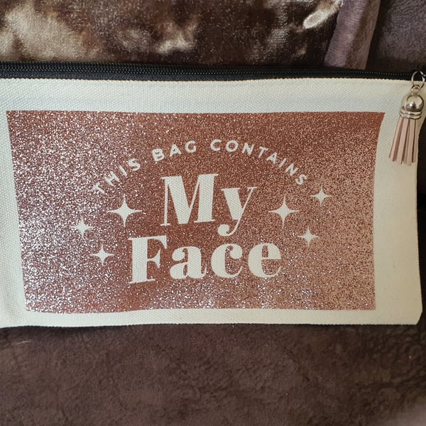 Funny Makeup bag with glitter print and tassel