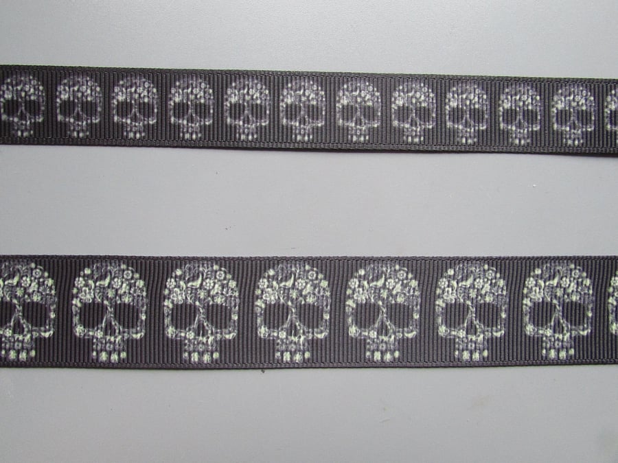 Skull Grosgrain Ribbon x 1 metre available in two widths