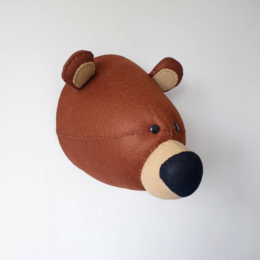 GRIZZLY BEAR - Felt Faux Taxidermy - Wall Mounted Animal Head