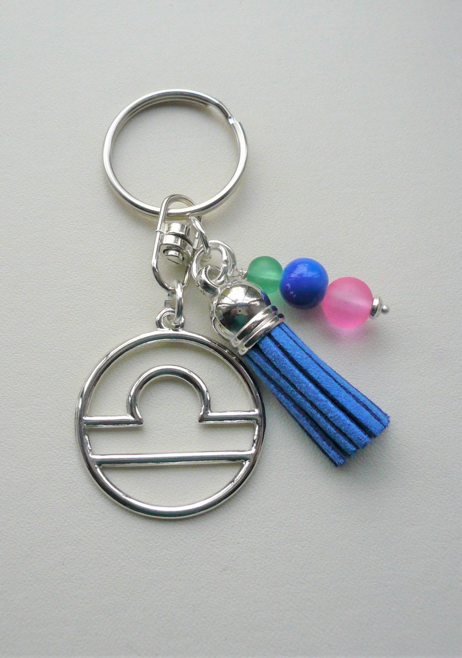 Libra The Scales Star Sign Zodiac Tassel Keyring or Bag Charm  KCJ2414