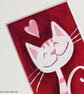 White Cat Valentine Love Hearts 2 Original Painting - Mini Artwork 55mm x 84mm - Image 1