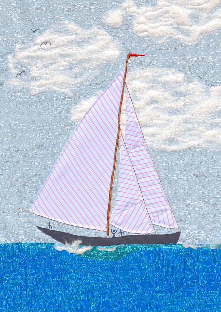 Sea Boat picture A3 - Ahoy there! unframed textile artwork