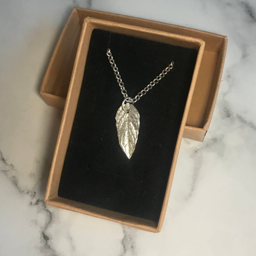 Recycled Silver Mint Leaf Pendant Handmade