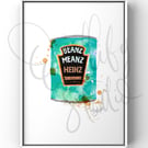 Hand Finished Watercolour A4 Art Print - Beanz Meanz Heinz Beans Can