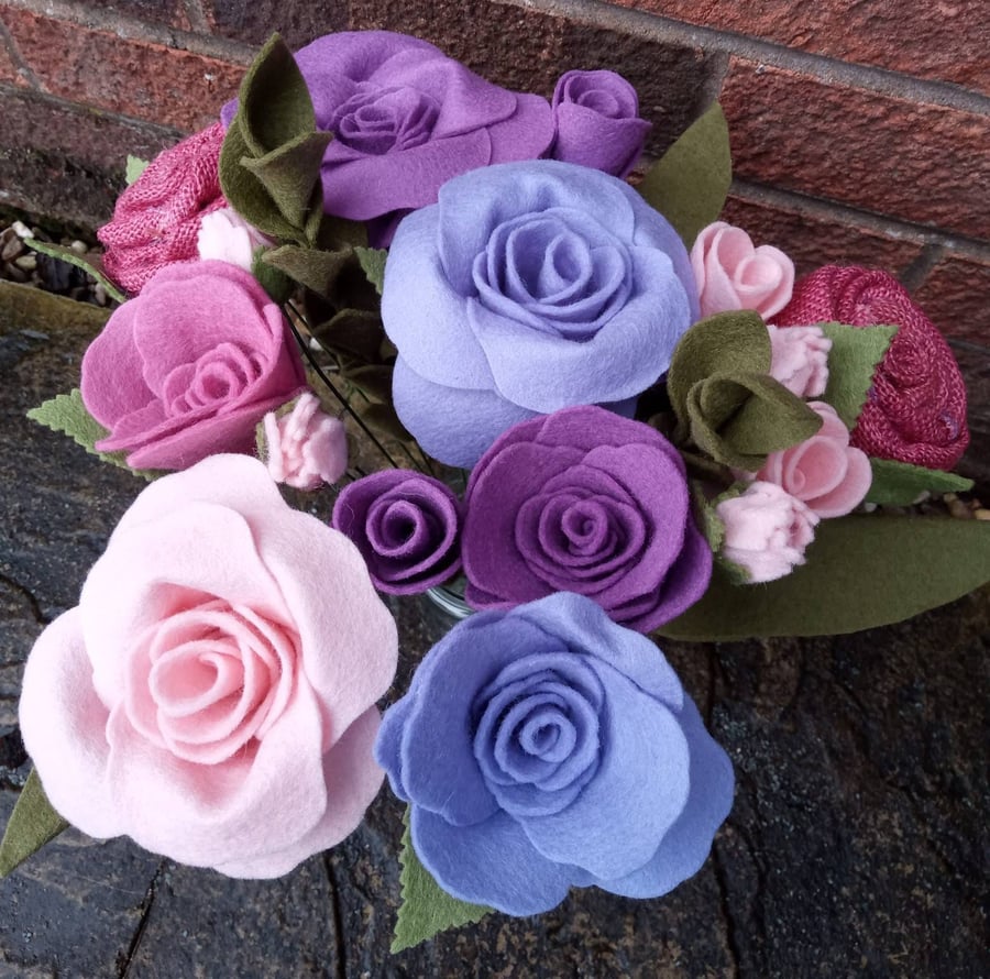 Handmade Felt Flower Bouquet, Wedding Roses, Mother's Day Gift