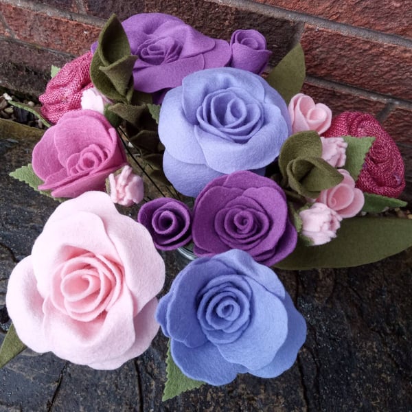 Handmade Felt Flower Bouquet, Wedding Roses, Mother's Day Gift