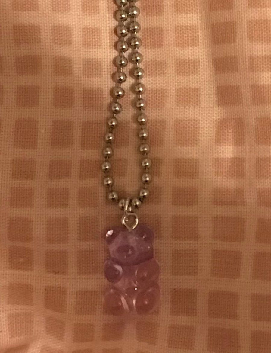 Purple-pink gradient gummy bear necklace 