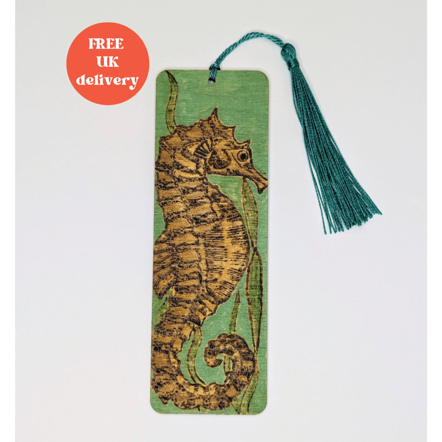 seahorse bookmark - pyrography decorated wooden bookmark, fathers day gift