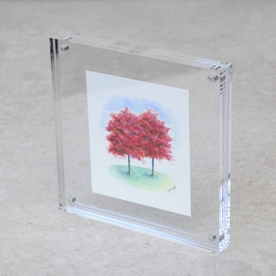 Miniature Watercolour Painting 'Purple Beech Trees'  (6cm x 7cm)