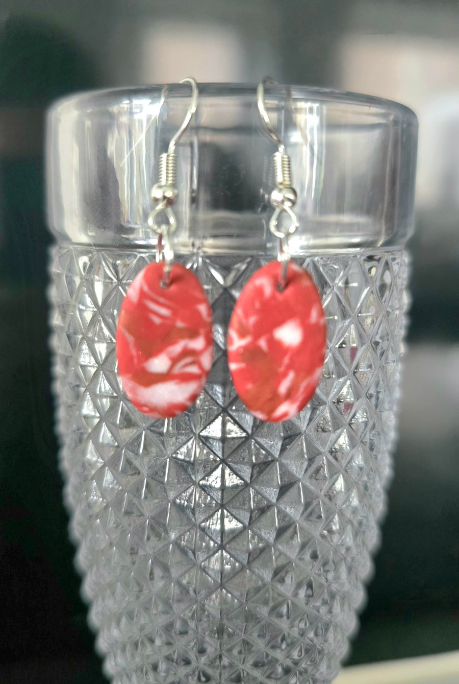 Polymer clay dangle terracotta marble effect earrings on silver plated earhooks