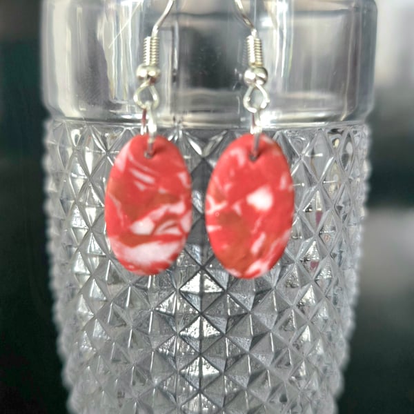 Polymer clay dangle terracotta marble effect earrings on silver plated earhooks