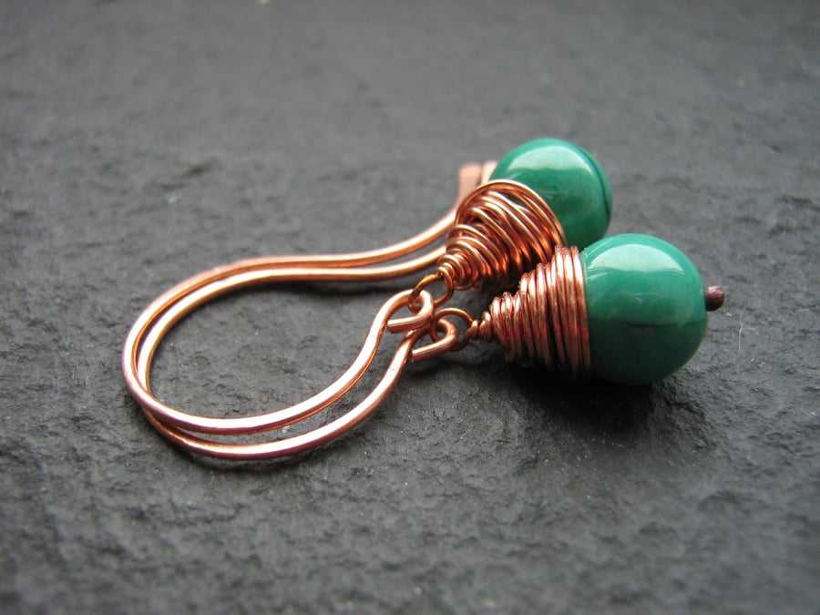 Malachite Wire Wrapped Earrings