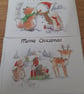CUTE CHRISTMAS CARD WITH FOX, RABBIT AND MOUSE MAKING A SNOW MAN. - Image 2