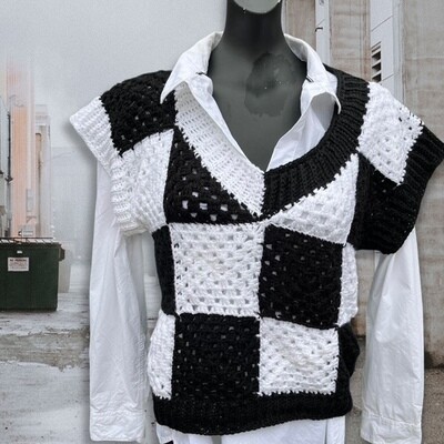 CROCHET PATTERN for Wednesday Chessboard Crochet Vest