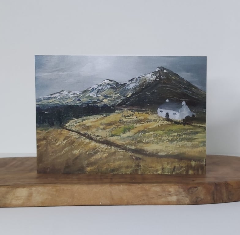 Tyddyn, Welsh Crofting Cottage Greeting Card Printed from Original Artwork